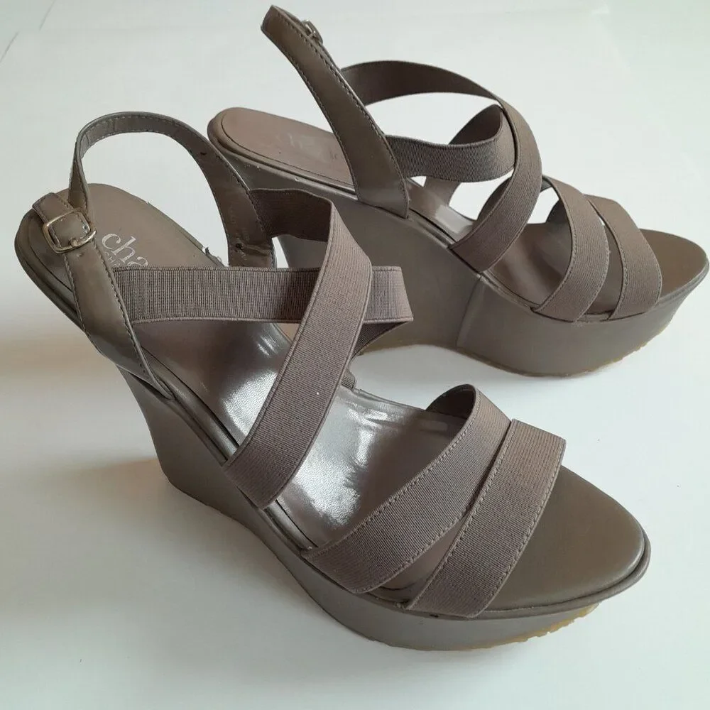 Charles by Charles David Brown Stretch Wedge Sandals Size10